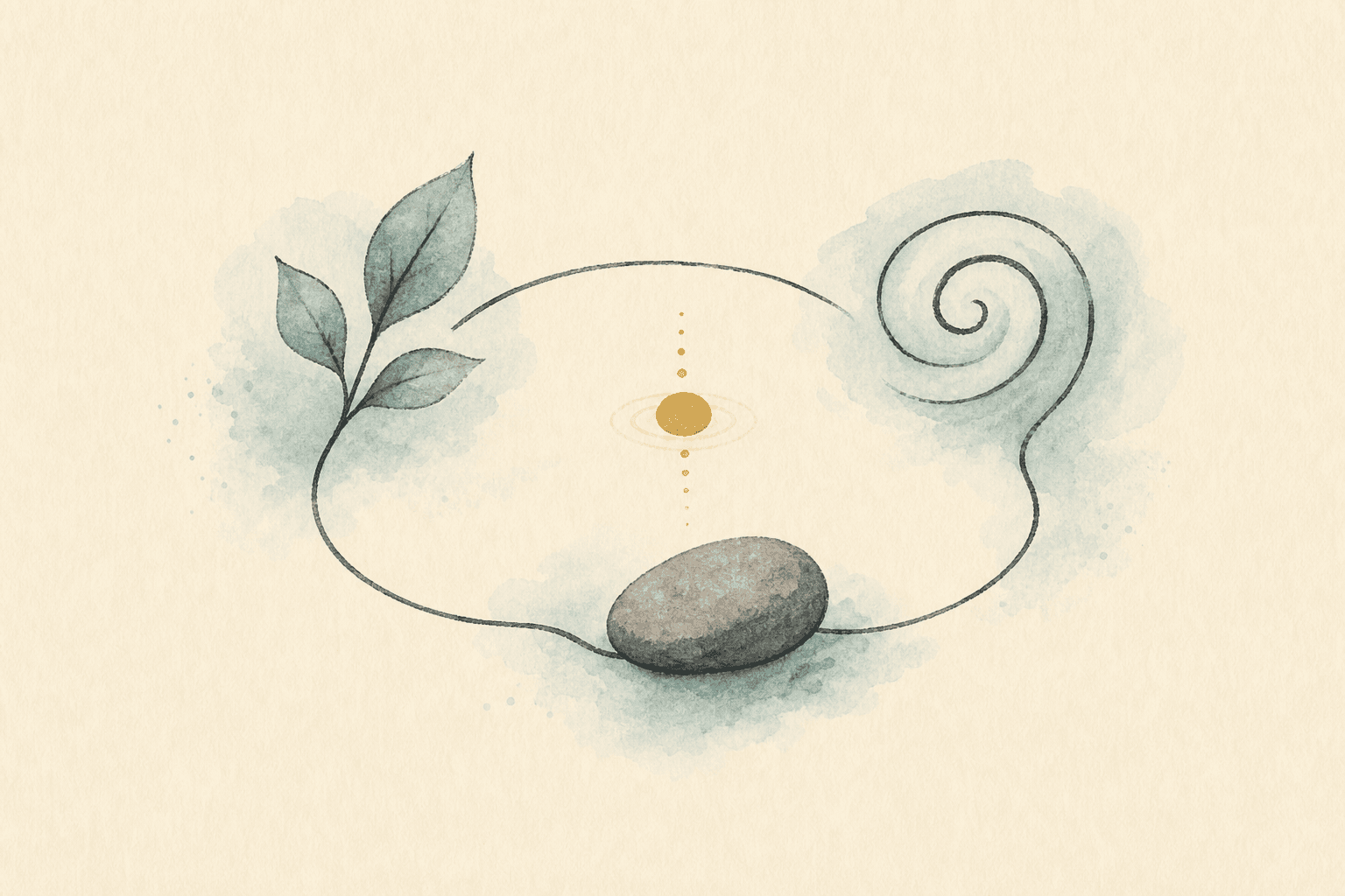 Minimal watercolor illustration of a winding path and pause point, suggesting steady addiction recovery progress.