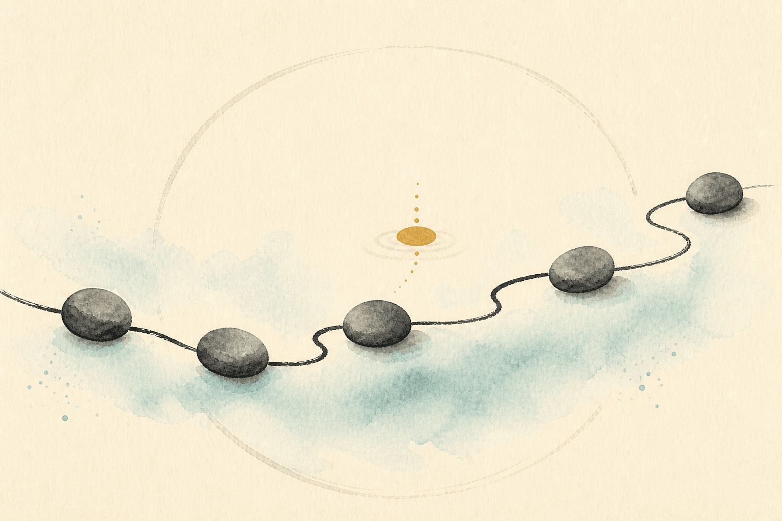 Minimal watercolor illustration of a calm head outline with an inner loop, suggesting hypnotherapy pattern support.