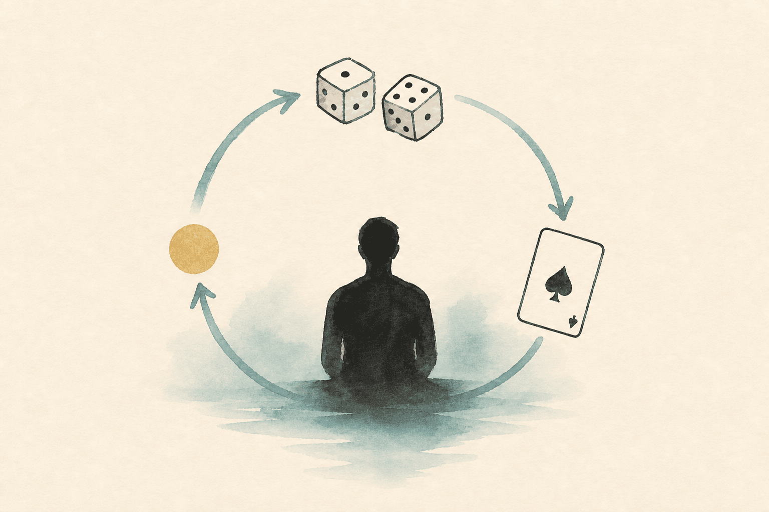 Minimal watercolor illustration of stepping stones and a folder-like shape, suggesting structured healing program progress.