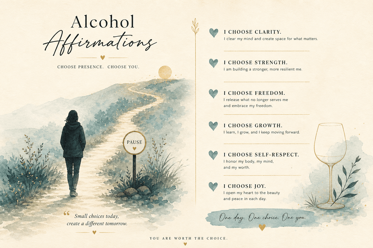 Minimal watercolor illustration with symbolic shapes, suggesting a alcohol addiction support resource.