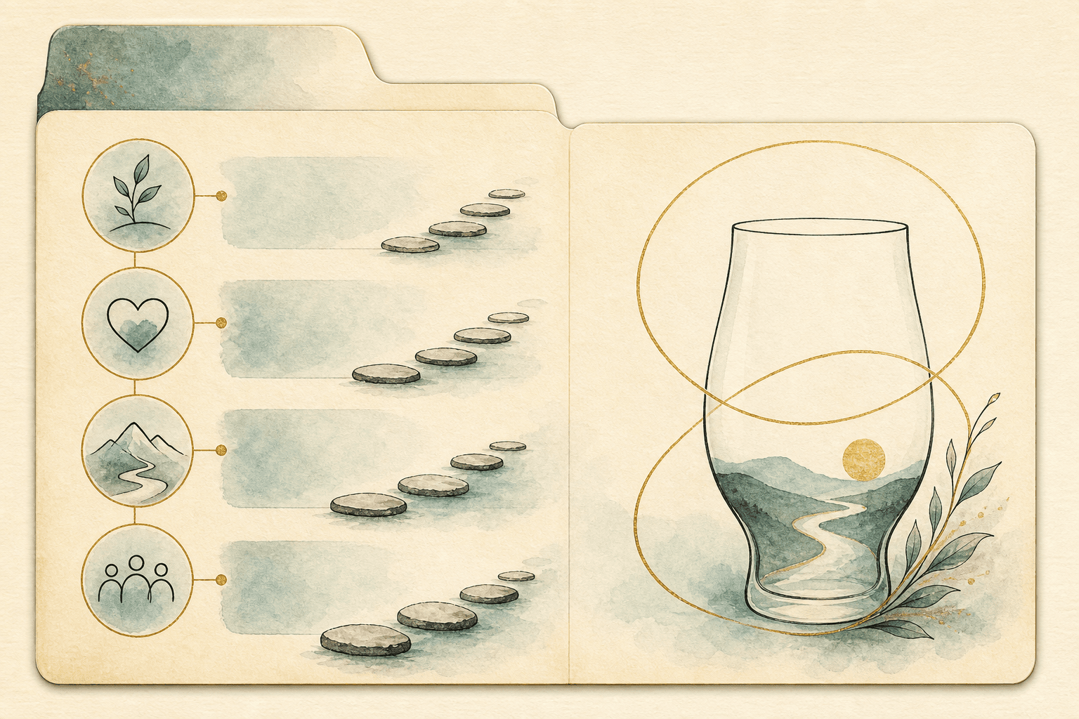 Minimal watercolor illustration with symbolic shapes, suggesting a alcohol addiction support resource.