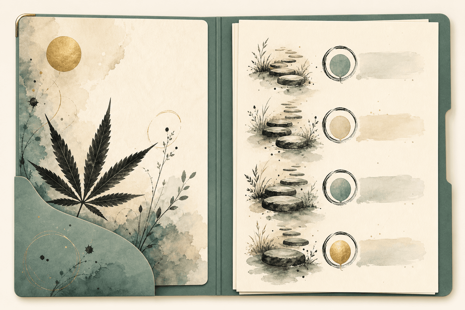 Minimal watercolor illustration with symbolic shapes, suggesting a cannabis addiction support resource.