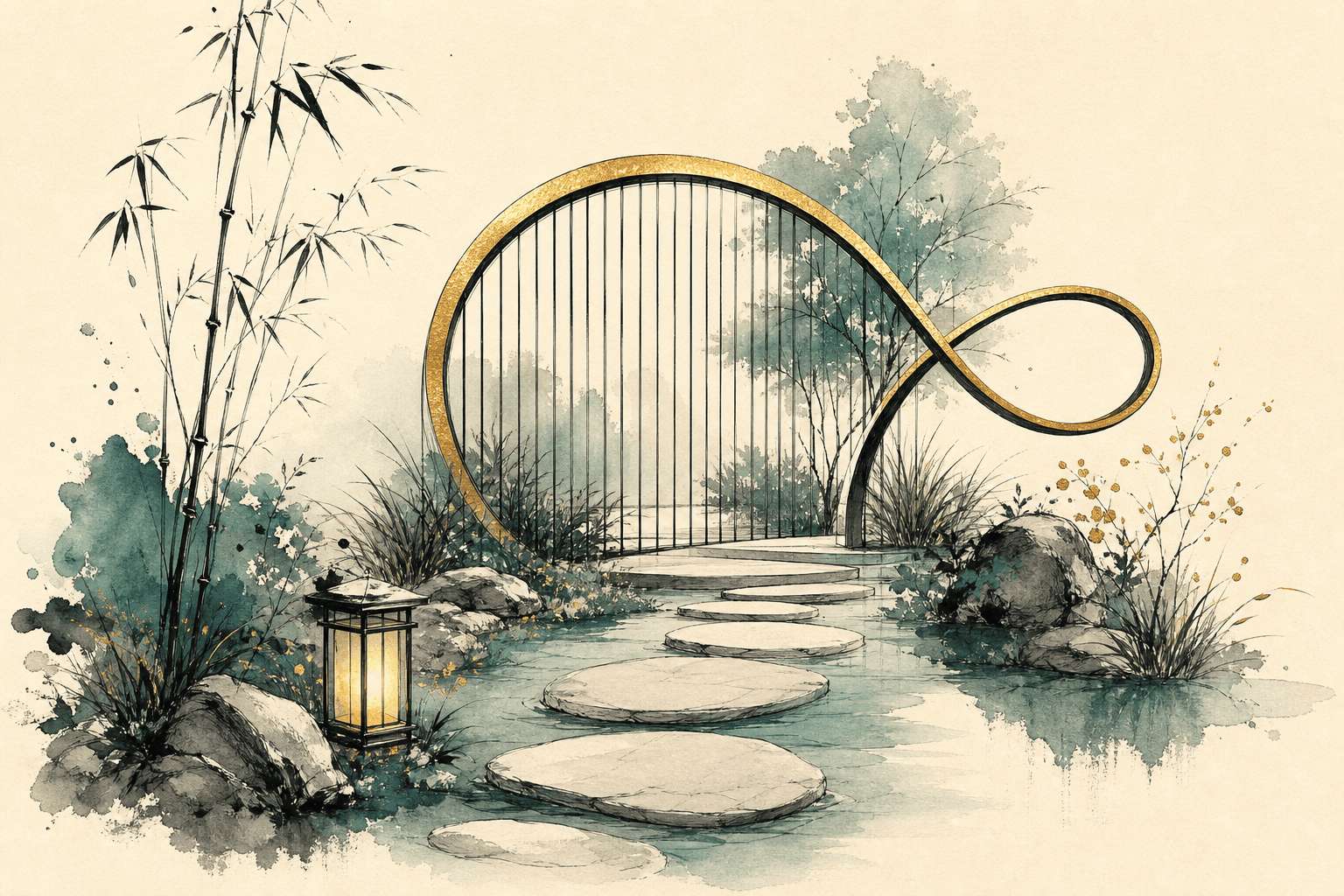 Minimal watercolor illustration of a gentle path and pause point, suggesting pornography addiction recovery progress.