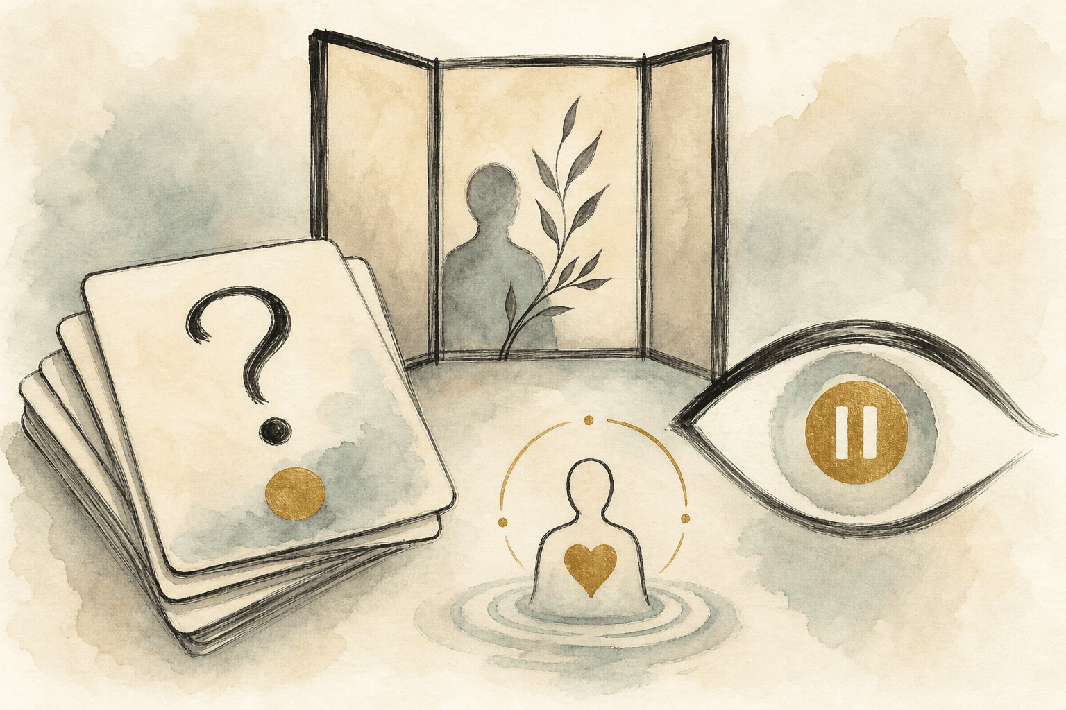 Minimal watercolor illustration with symbolic shapes, suggesting a pornography addiction support resource.