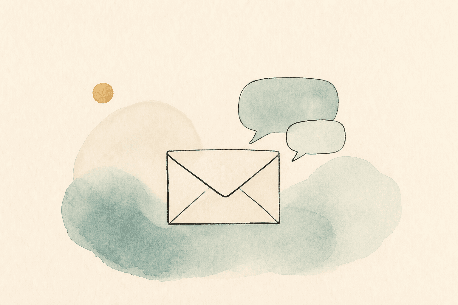 Minimal watercolor illustration of an envelope and chat bubbles, suggesting a confidential enquiry.
